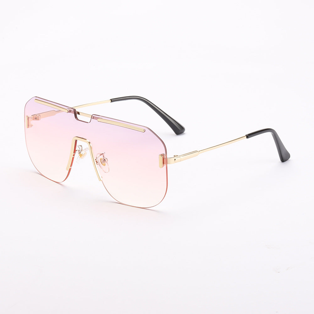 Wholesale PC Mirror Frameless Integrated Large Frame Men's Sunglasses